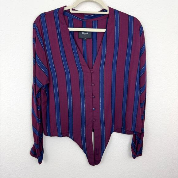 Rails Womens Sloane Blouse Top Size S Metallic Waist Tie Janiero Stripe Dark Red - Picture 1 of 7